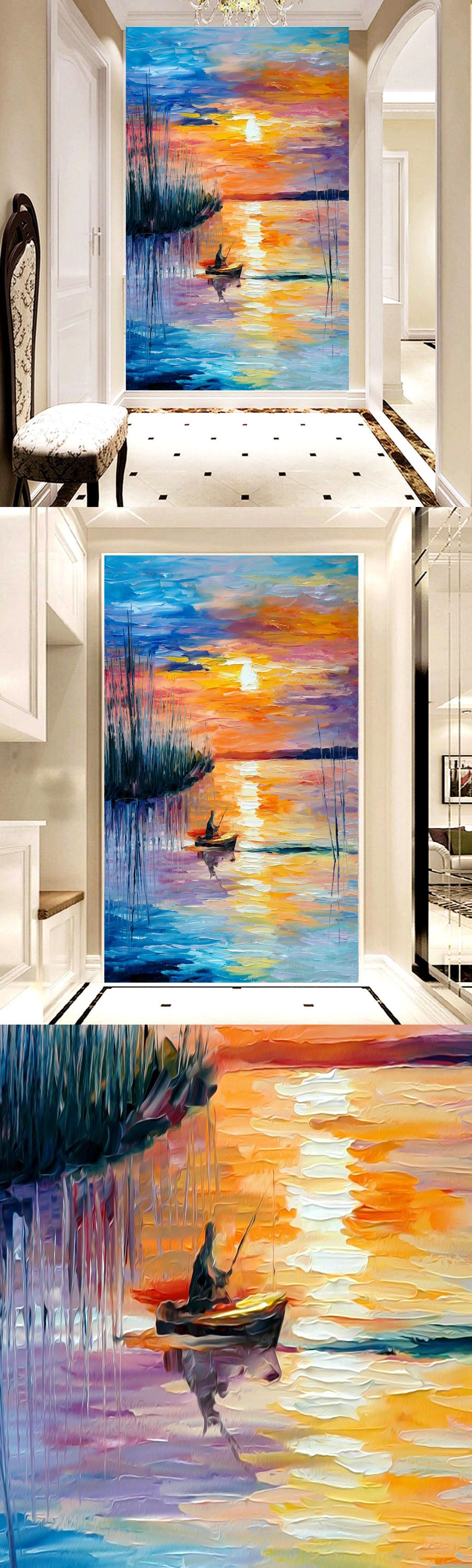 3d立体水彩抽象风景画油画背景墙