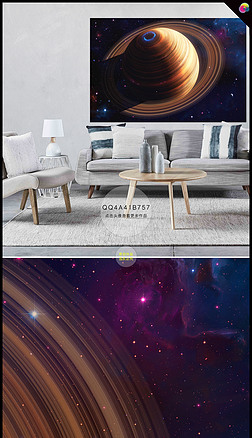 唯美星空土星球装饰画有框画