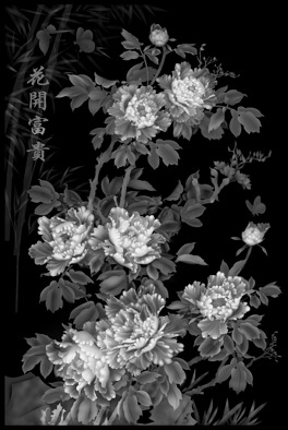 灰度图下载模板花开富贵大背景屏风砂岩壁画