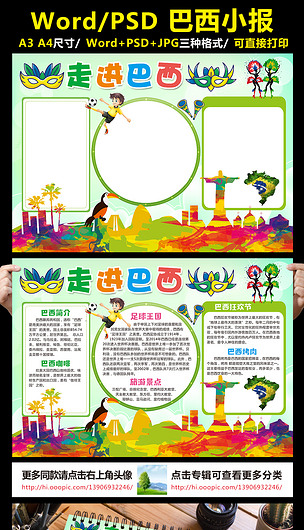 原创巴西手抄报旅游地理风景电子小报word版权可商用