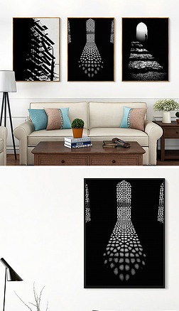 北欧简约空间黑白客厅三联装饰画