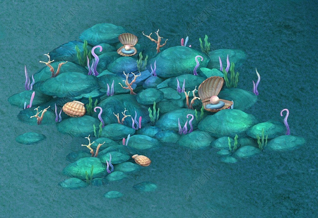 原创海底卡通世界珊瑚菌石堆版权可商用