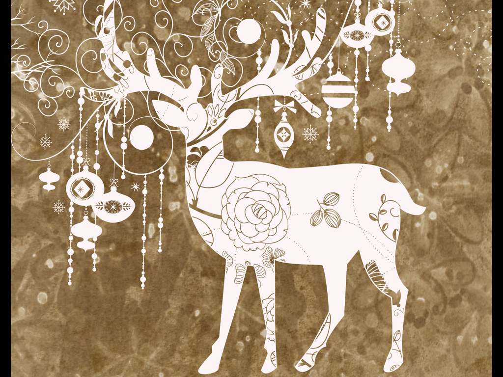 复古麋鹿树林手绘玄关背景墙