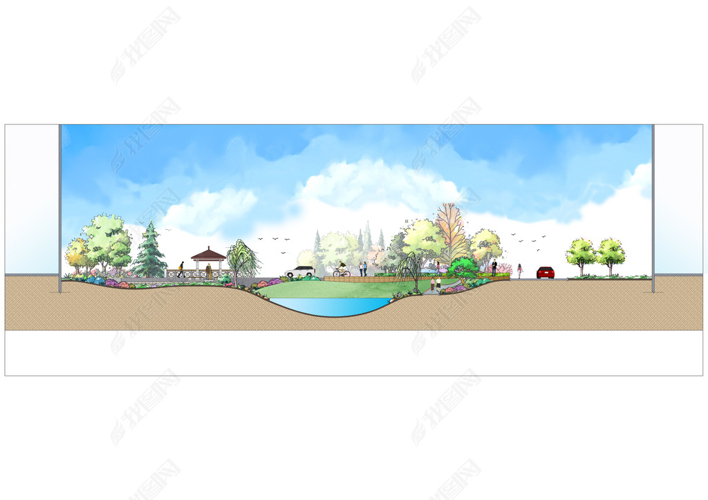 原创某公园彩色立面图分层psd素材版权可商用