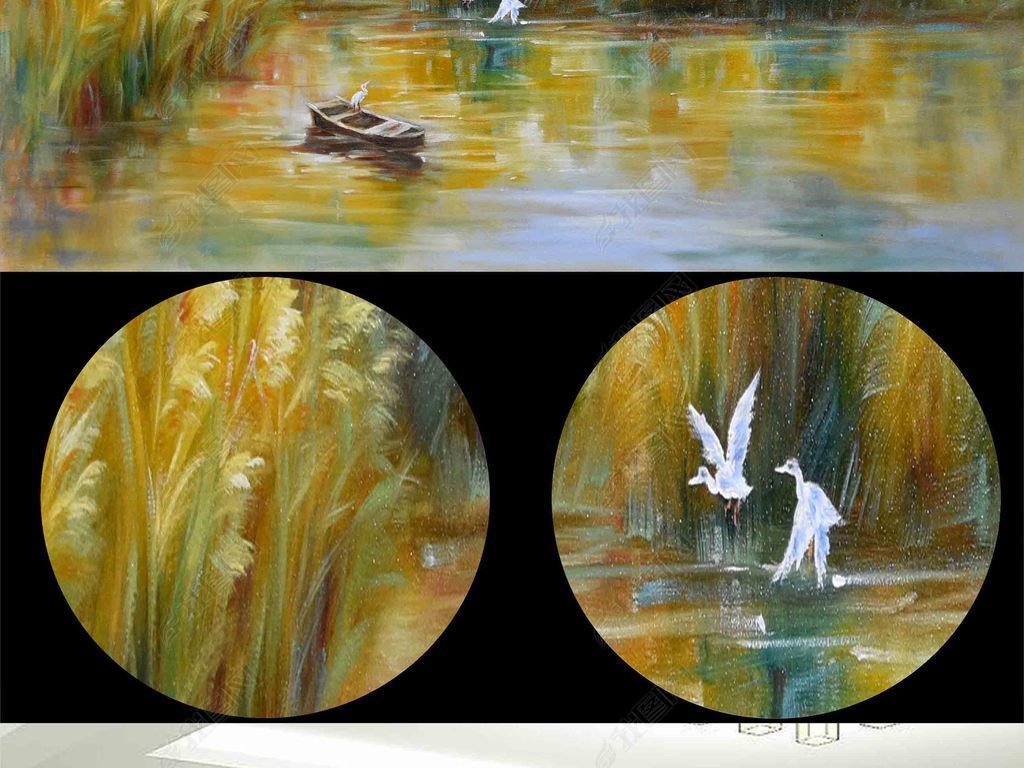 高清纯手绘3d立体鄱阳湖白鹭翱翔油画图