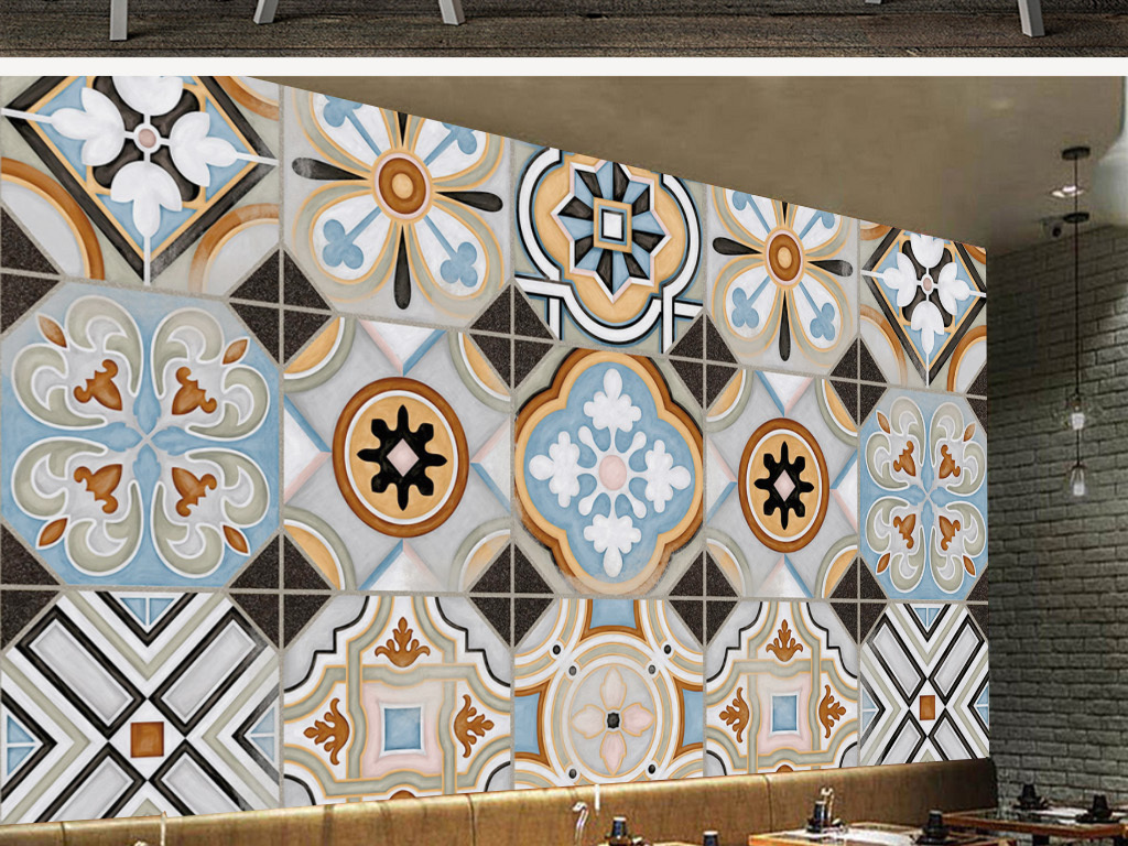 欧式复古大理石拼花图案背景墙