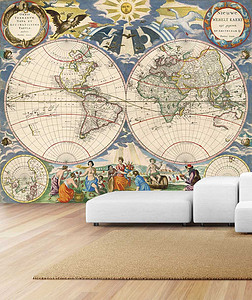 超清精美欧洲古代世界地图背景墙装饰画