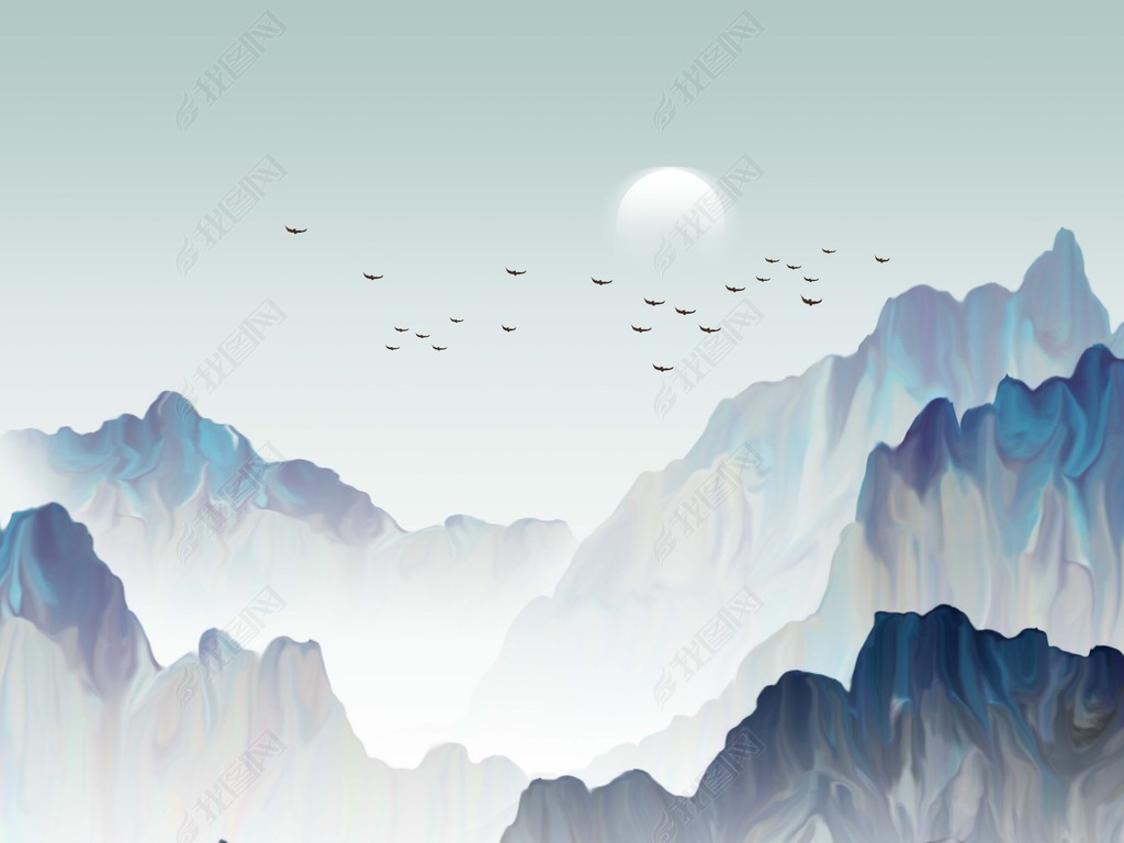 新中式水墨画下载-编号16612249-中式电视背景墙-我图网