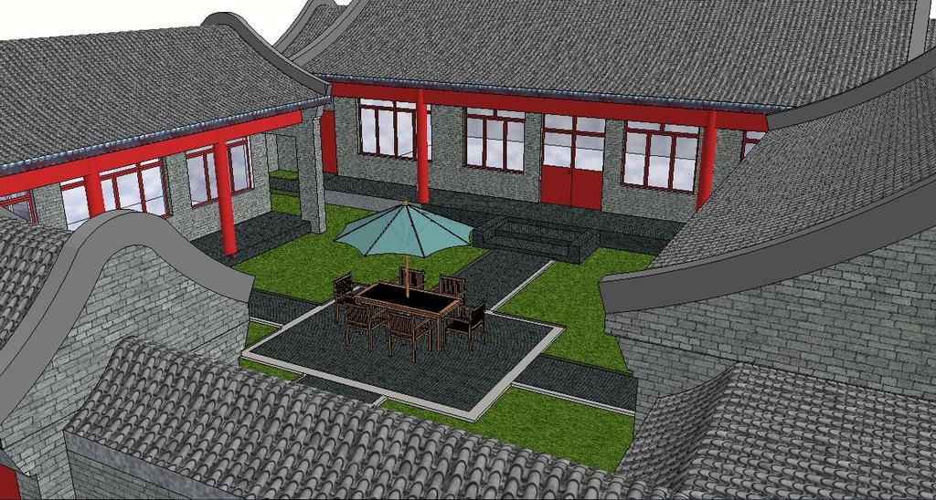 京派古典风格四合院su模型