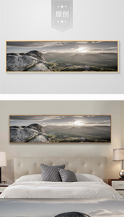 简欧风山水装饰画|北欧简约山水风景日出意境唯美床头画装饰画