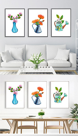 现代时尚插花艺术花瓶装饰画无框画三联画