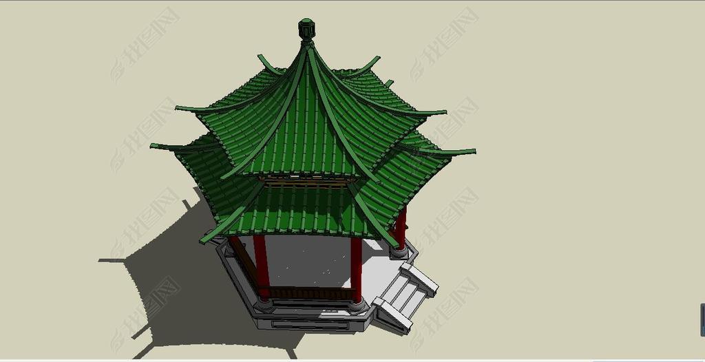 原创中式古典传统园林景观建筑八角亭su模型版权可商用