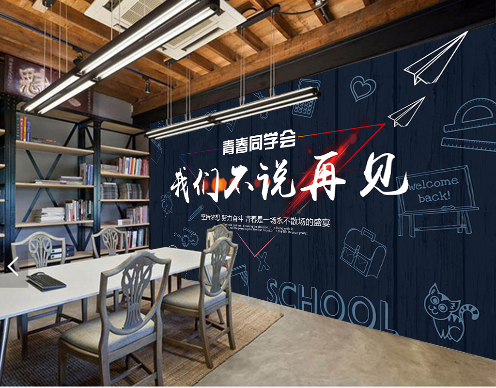 复古怀旧青春同学会我们不说再见背景墙