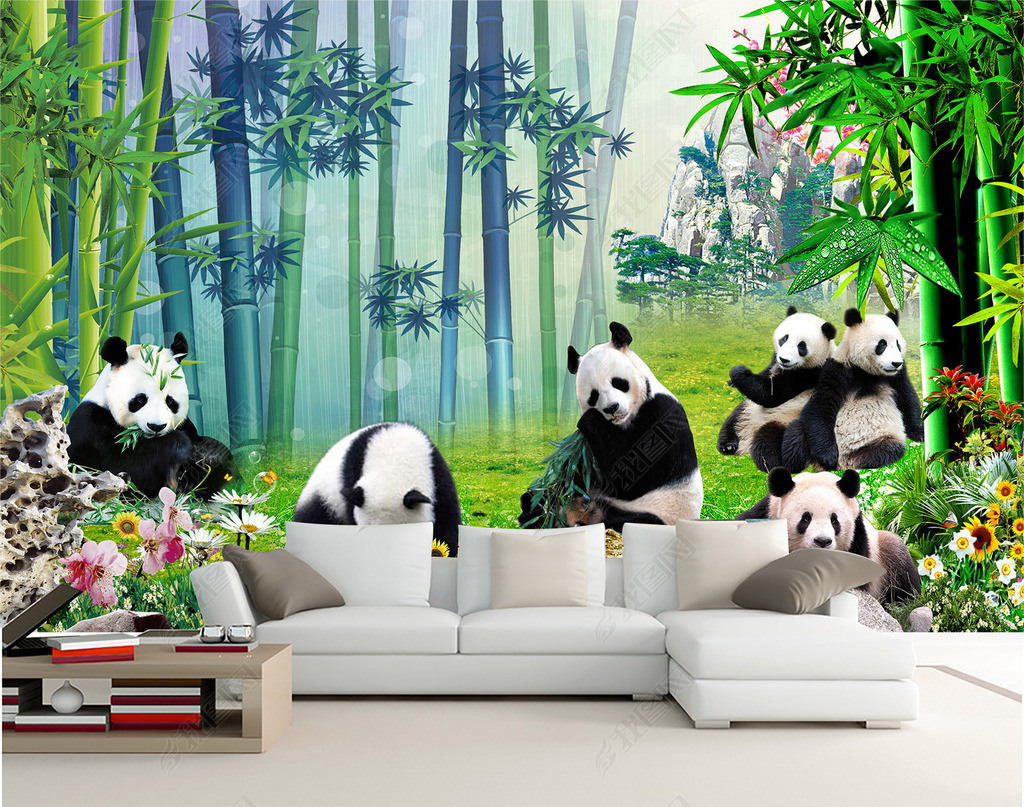 竹子熊猫背景墙
