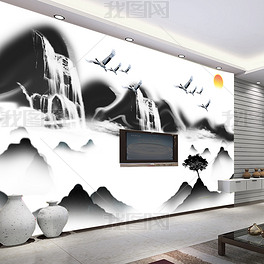 新中式抽象山水画墙贴画装饰画