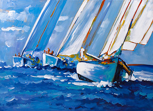 北欧无框画美式客厅装饰画油画地中海洋帆船