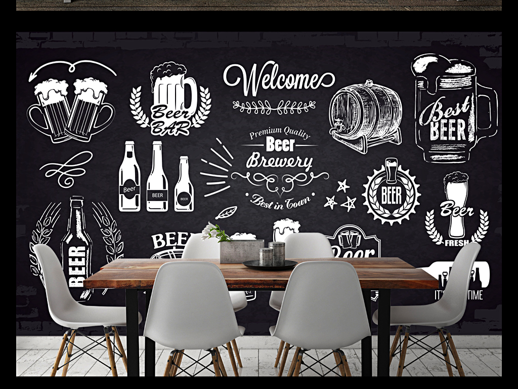 手绘啤酒个性酒吧咖啡厅背景墙形象墙
