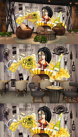 原创手绘啤酒装饰画背景墙