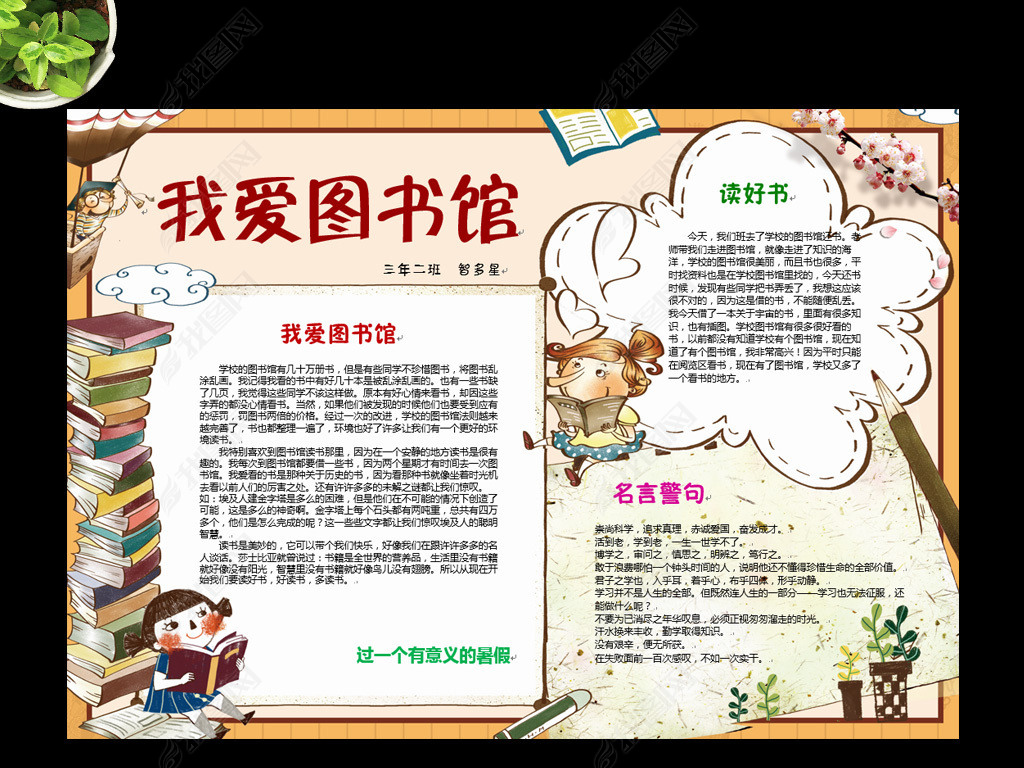 原创我爱图书馆小报读书心得手抄报模板版权可商用