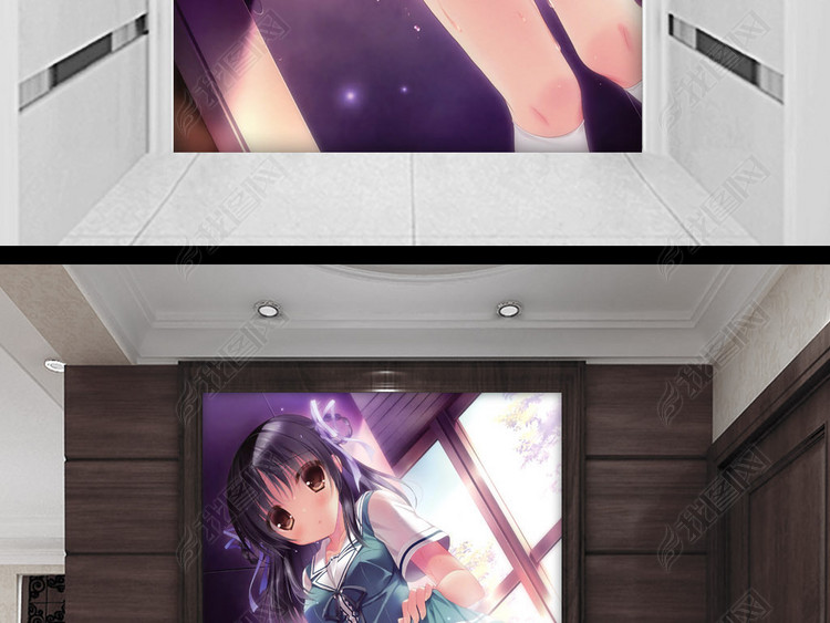 撩起裙子露出白色内裤日式动漫美女装饰画