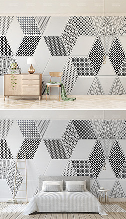 黑白格调几何图案花纹菱形北欧电视背景墙