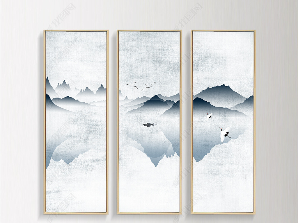 原创现代简约新中式意境水墨山水画客厅装饰画