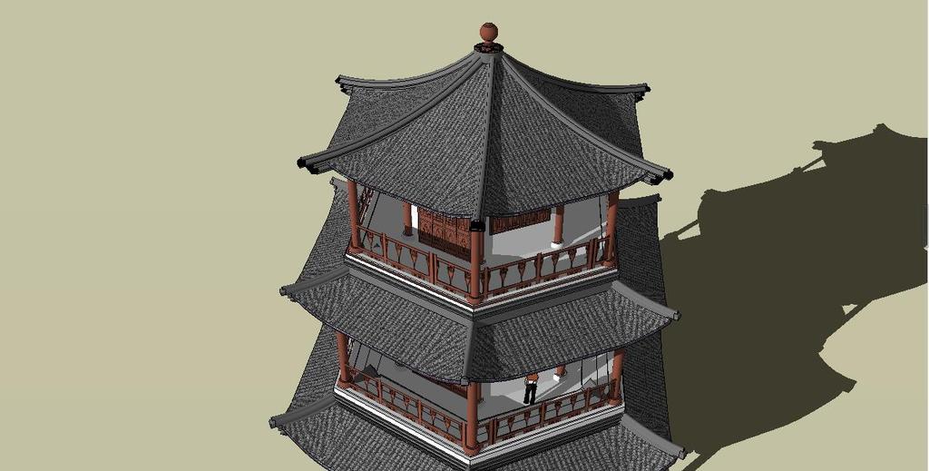 新中式古典风格六角阁楼su模型素材