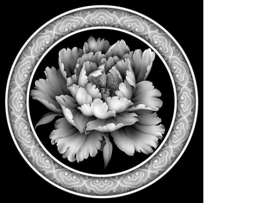 灰度图下载模板祥云牡丹背景墙屏风石雕壁画