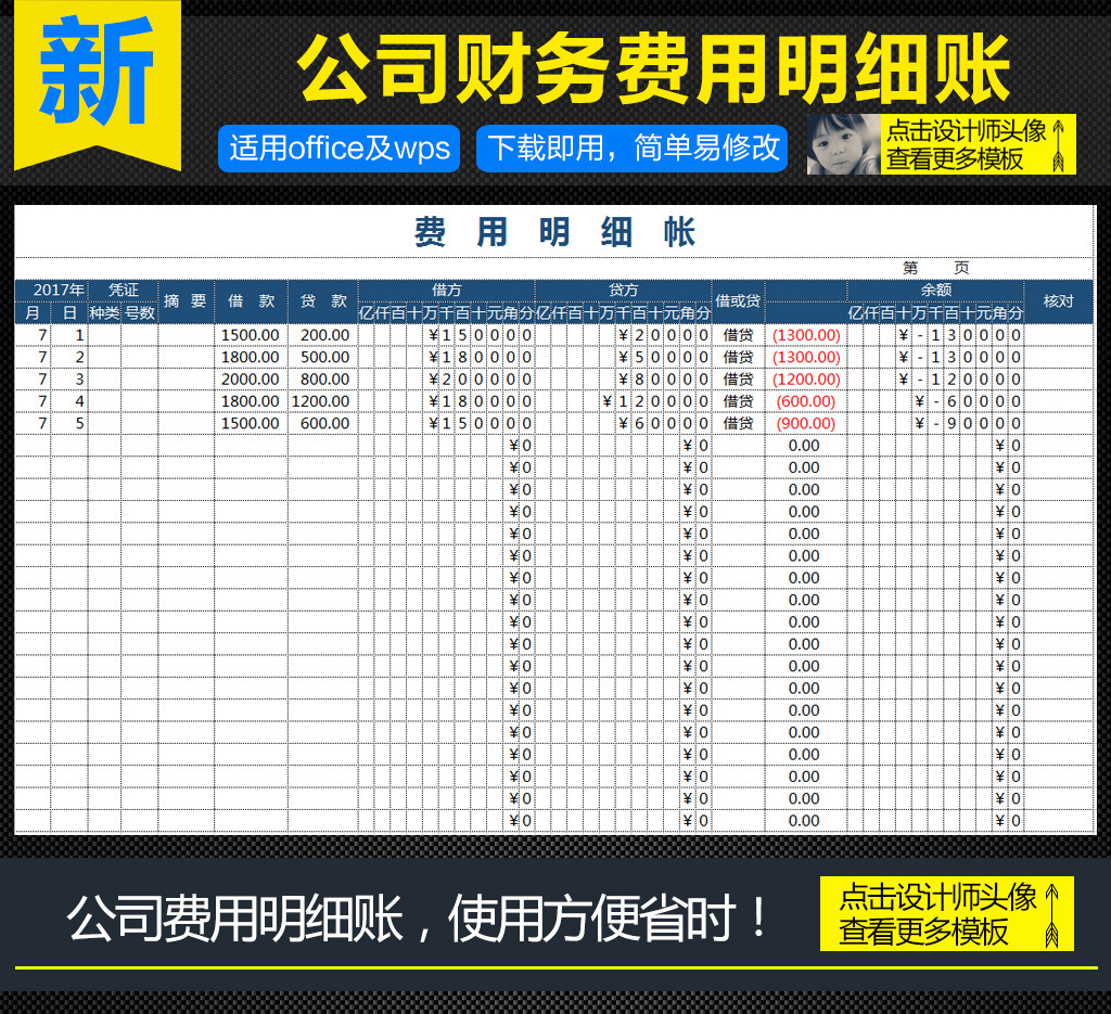 公司财务日常费用明细账丁字账表格