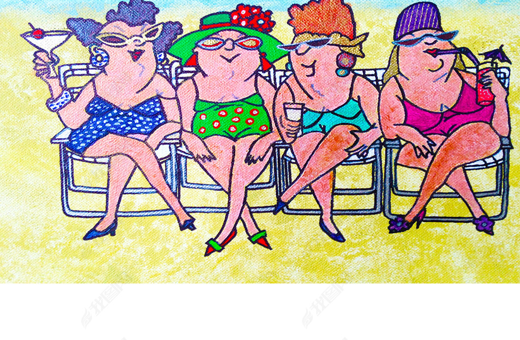 原创日光浴手绘地中海胖女人版权可商用