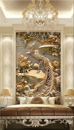百鸟朝凤木雕壁画过道玄关图装饰画