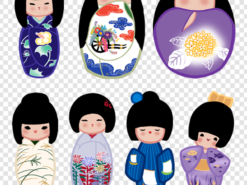 卡通和服娃娃png海报素材