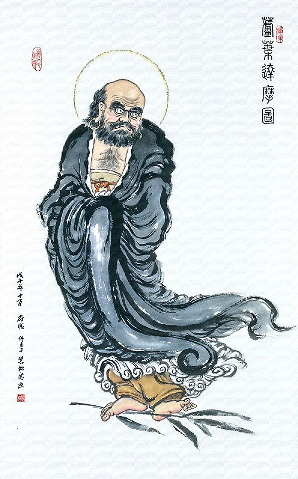 手绘国画达摩图装饰画