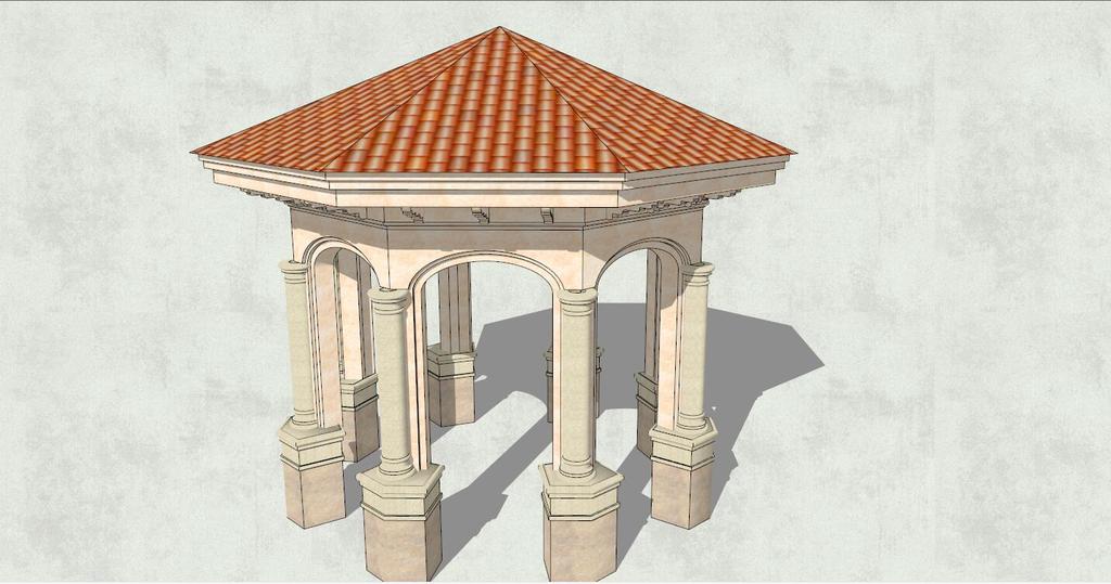 超精细欧式风格六角亭子su模型素材
