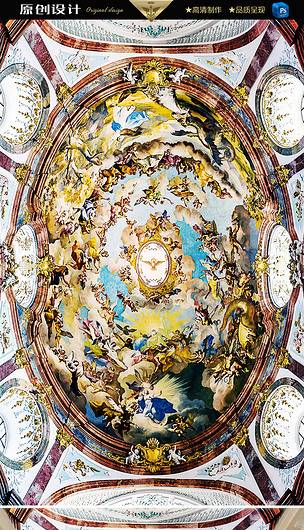 原创宙斯的天使天堂油画天顶