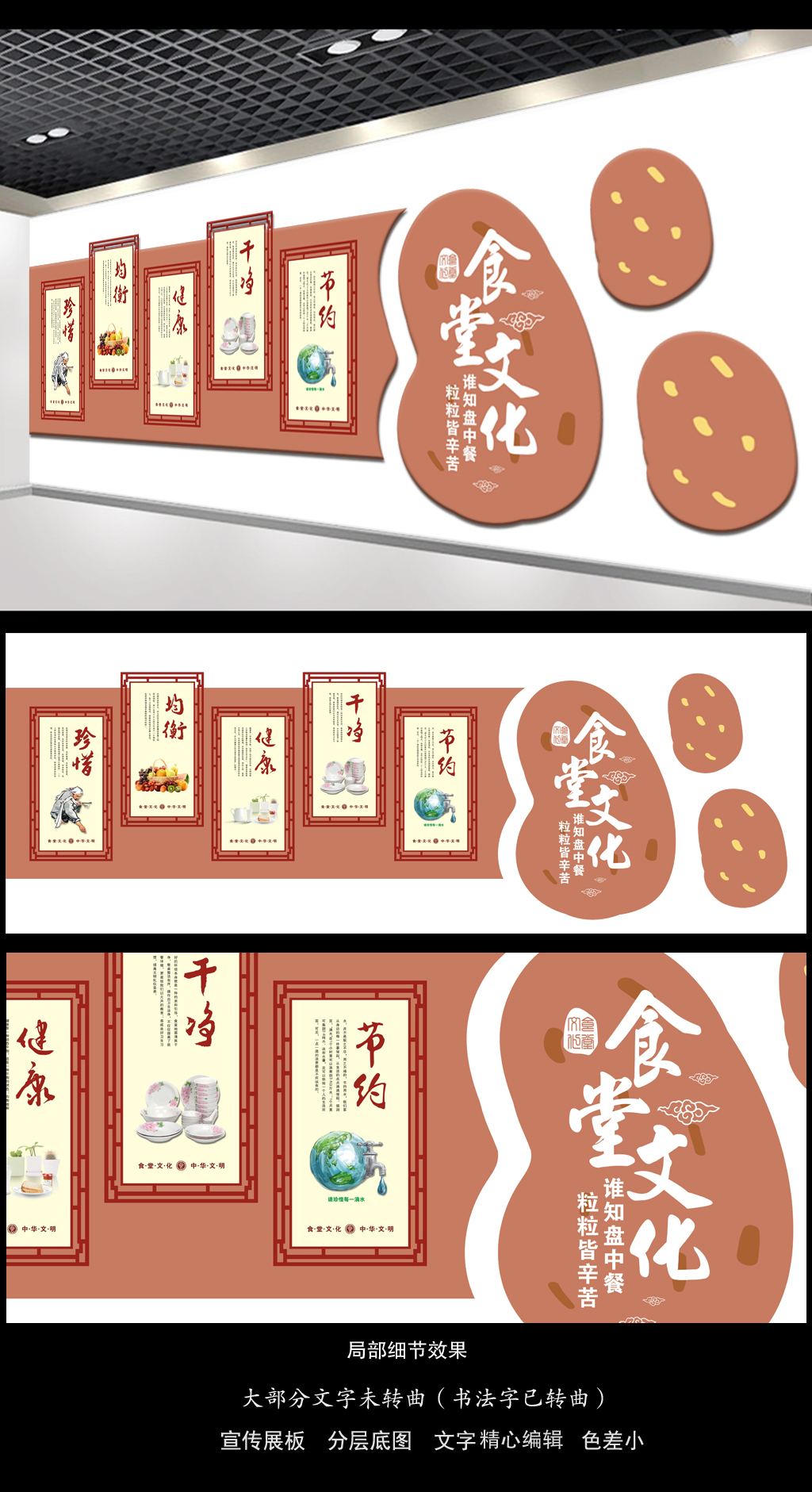 矢量创意饭堂文化墙布置图