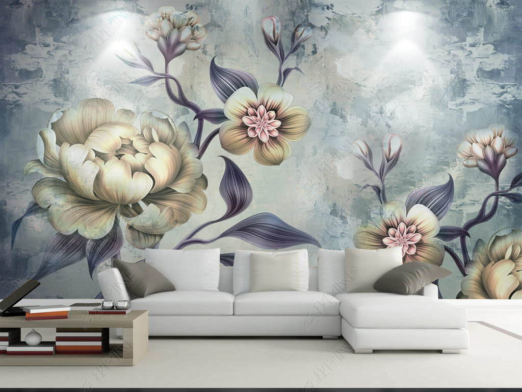 欧式田园风格手绘复古花卉客厅背景墙装饰画