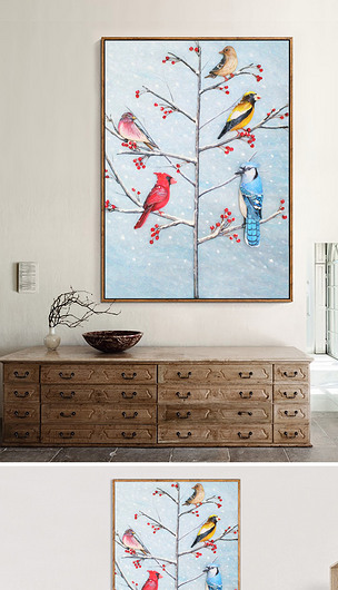 北欧油画花鸟装饰画