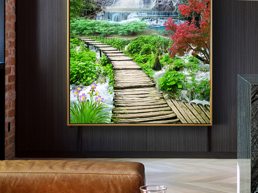 风景画山清水秀流水生财山水玄关背景墙