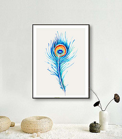 北欧小清新水彩植物卡通凤凰羽毛无框画