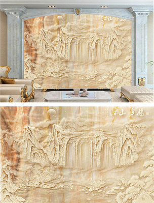 江山多娇瀑布背景墙下载-编号16803409-浮雕电视背景墙-我图网