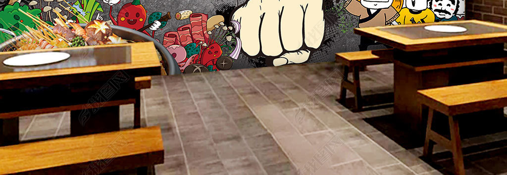 原创黑板正宗川渝麻辣烫手绘插画餐饮背景墙版权可商用