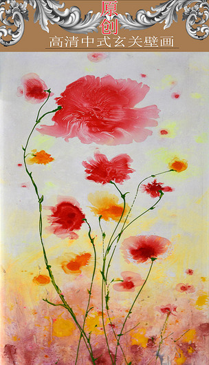 高清立体抽象红牡丹鲜花油画图