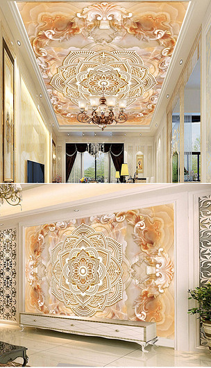 3d立体欧式花纹天顶吊顶浮雕壁画