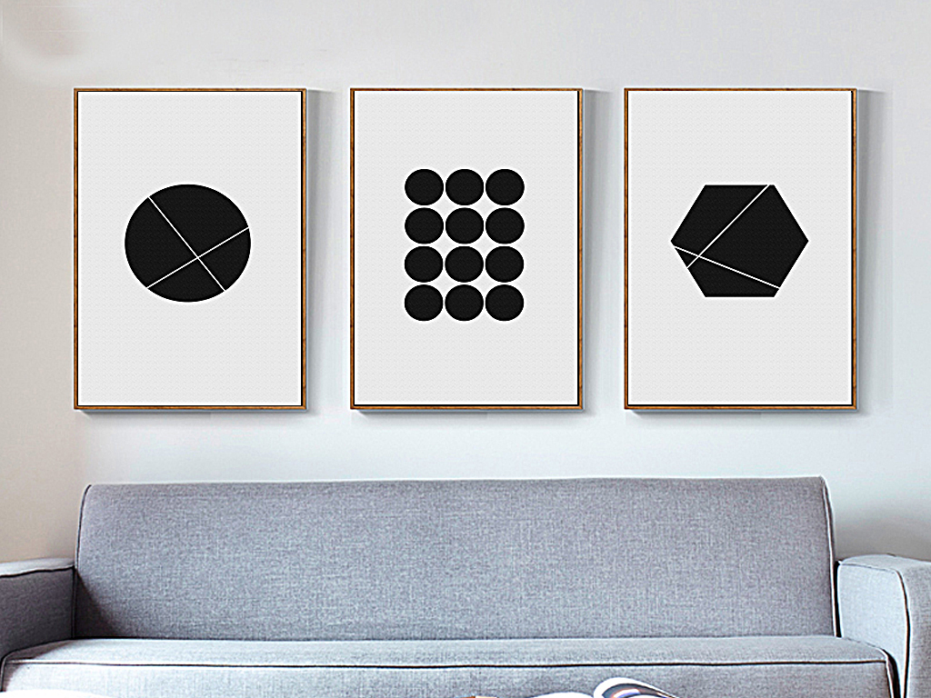 北欧装饰画简约形状清新三联组合无框画