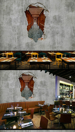 复古怀旧大型立体水泥墙画大型背景墙定制