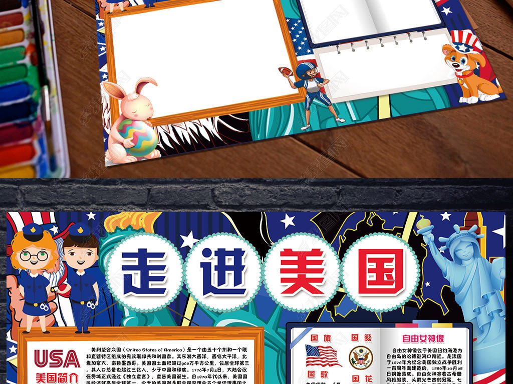 原创美国小报北美洲旅游城市地理手抄报小报素材版权可商用