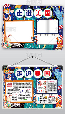 原创美国小报北美洲旅游城市地理手抄报小报素材版权可商用