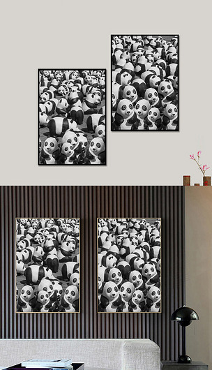 现代简约黑白熊猫油画装饰画