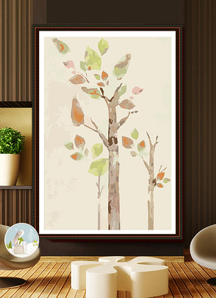 北欧手绘装饰画树木手绘树